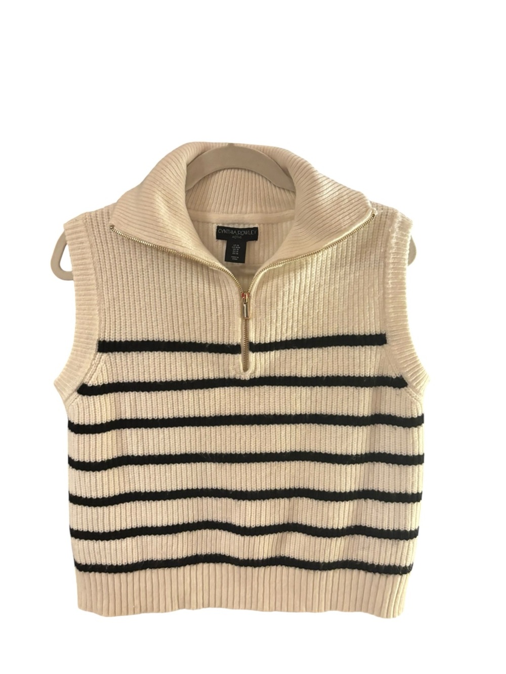 Cynthia Rowley Active Cream Sleeveless Half-Zip Sweater with Stripes Size Medium